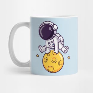 Cute Astronaut Jumps Over Moon Cartoon Mug